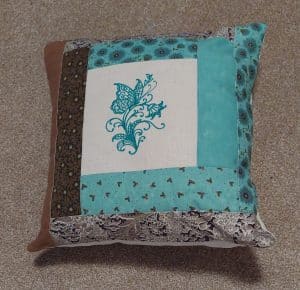 Embroidered Butterfly on Patchwork Cushion Cover